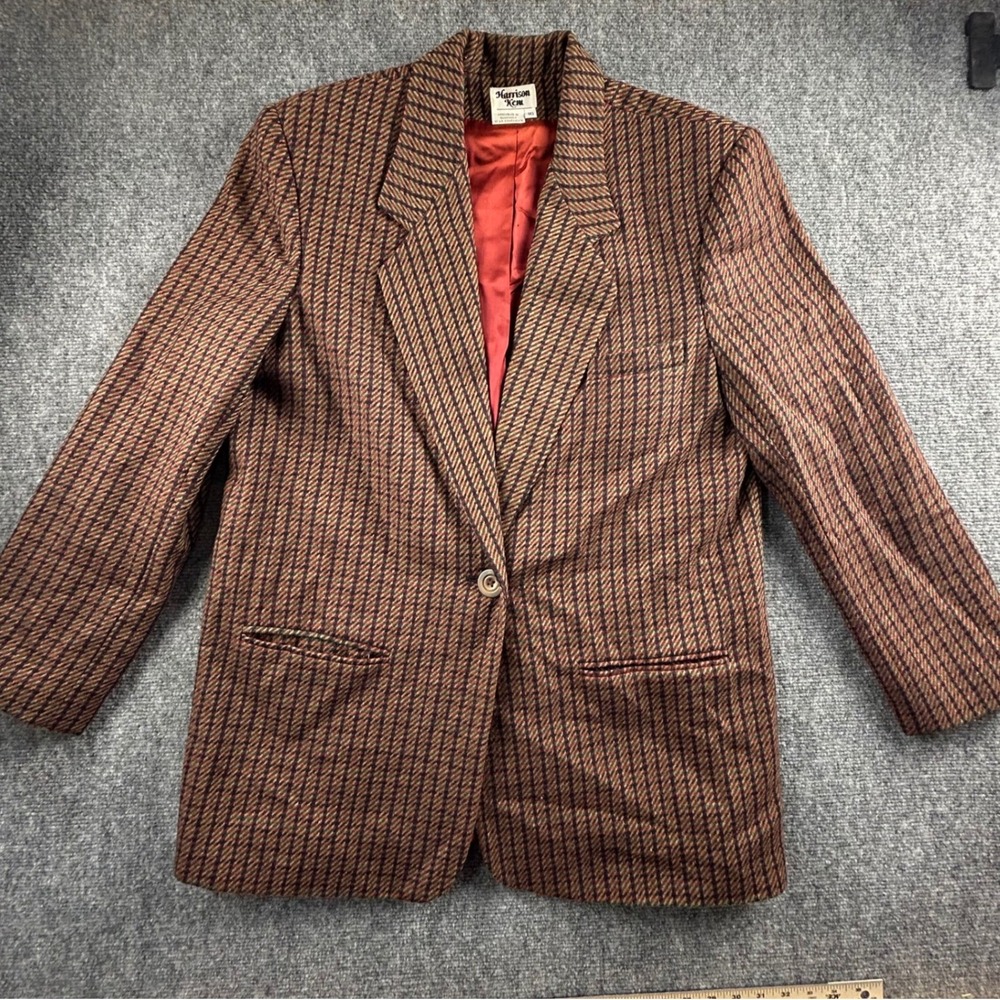 Harrison Kent Vintage Blazer Multi Color Diagonal Weave Single Button Jacket 16